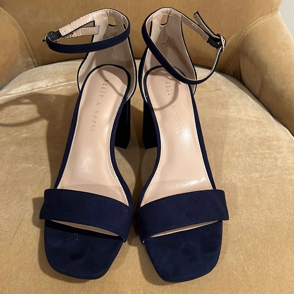 Navy suede heels.